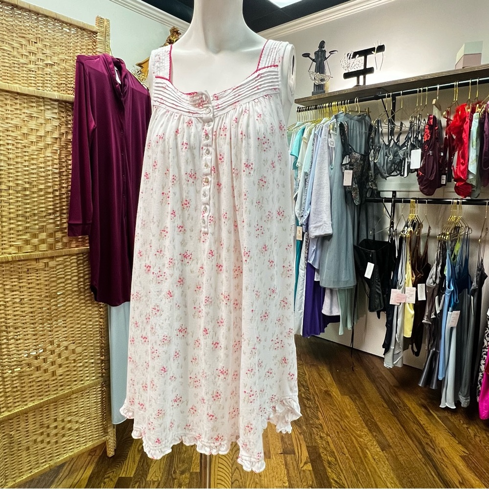 Eileen West 100% Cotton Short Nightgown Small with Floral Pattern